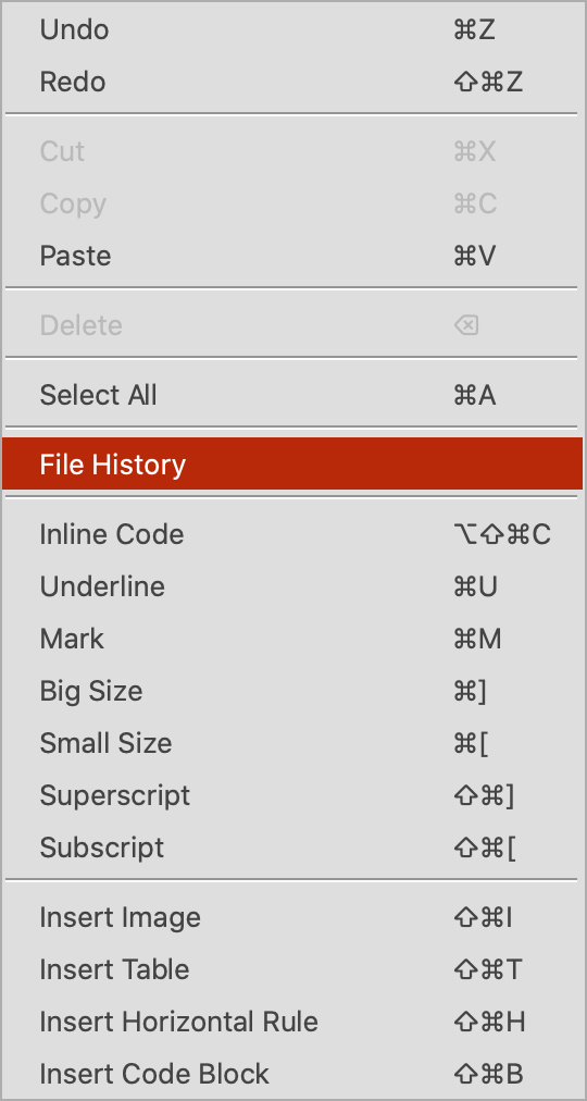 screen file history menu