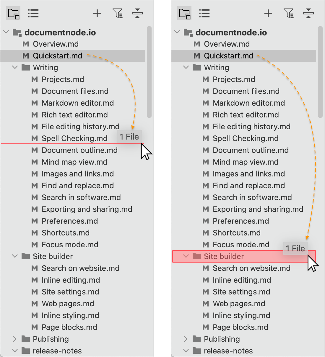 Drag and drop files in projects tree