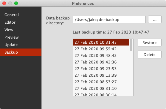 Preferences Backup Settings