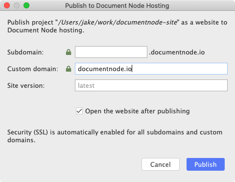 Publish to Document Node Hosting