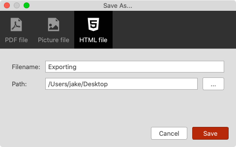 Save as HTML options